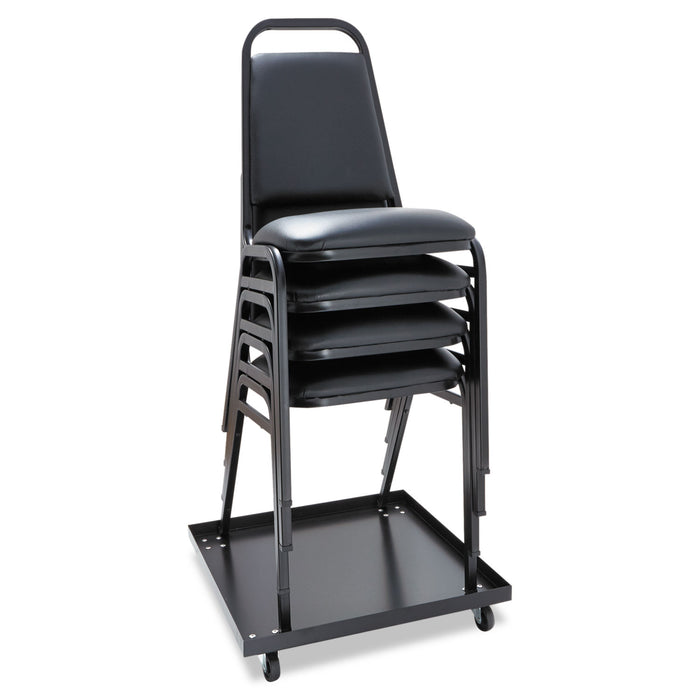 Padded Steel Stacking Chair, Supports Up to 250 lb, 18.5" Seat Height, Black Seat, Black Back, Black Base, 4/Carton