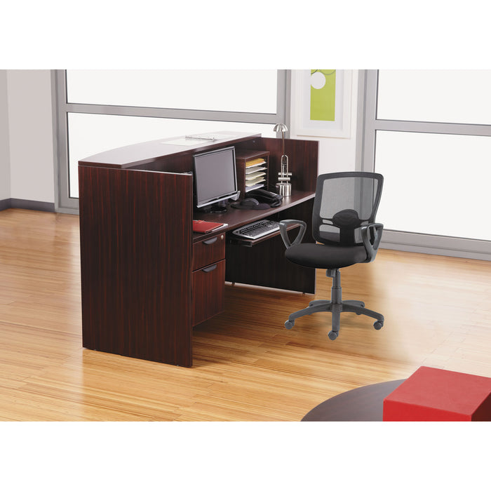 Alera Valencia Series Reception Desk with Transaction Counter, 71" x 35.5" x 29.5" to 42.5", Mahogany