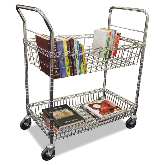 Carry-all Mail Cart, Metal, 1 Shelf, 1 Bin, 34.88" x 18" x 39.5", Silver