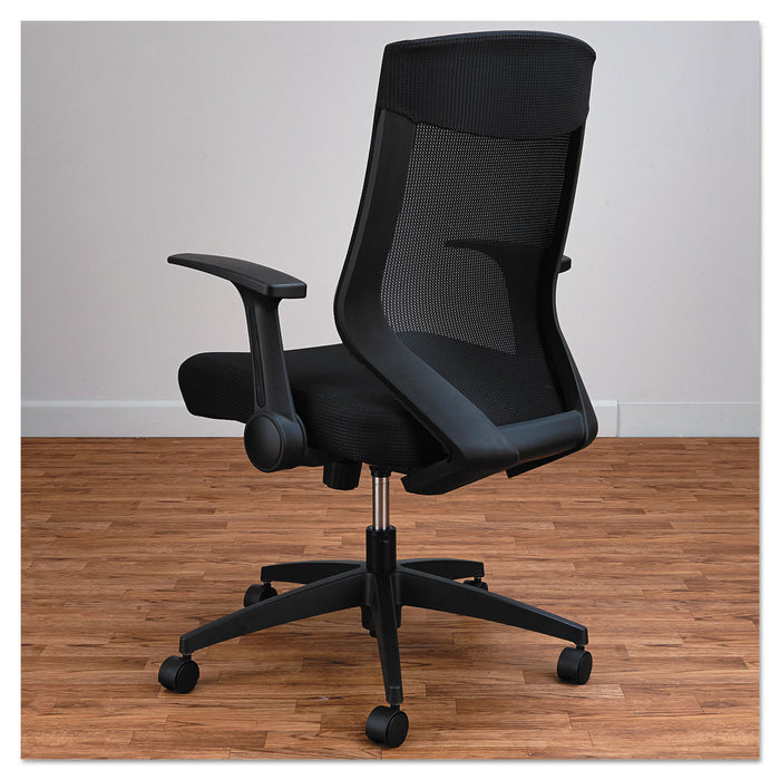 Alera EB-K Series Synchro Mid-Back Flip-Arm Mesh Chair, Supports Up to 275 lb, 18.5“ to 22.04" Seat Height, Black