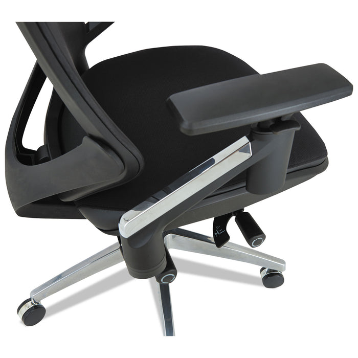 Alera EB-W Series Pivot Arm Multifunction Mesh Chair, Supports 275 lb, 18.62" to 22.32" Seat, Black Seat/Back, Aluminum Base