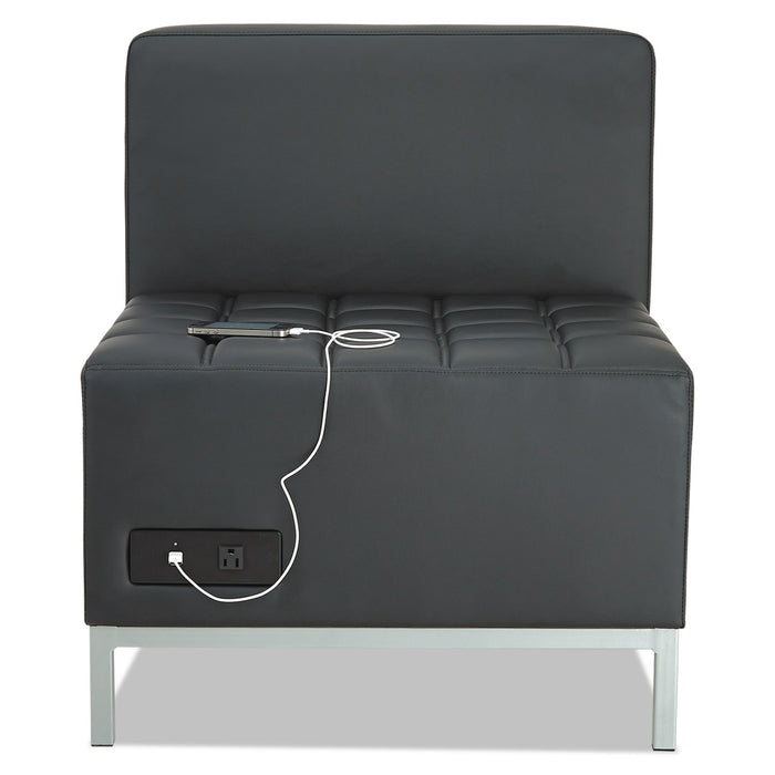 Alera QUB Series Armless L Sectional, Charging Station Center Seat, AC Outlet, (2) USB Ports, 26.38" x 26.38" x 30.5", Black