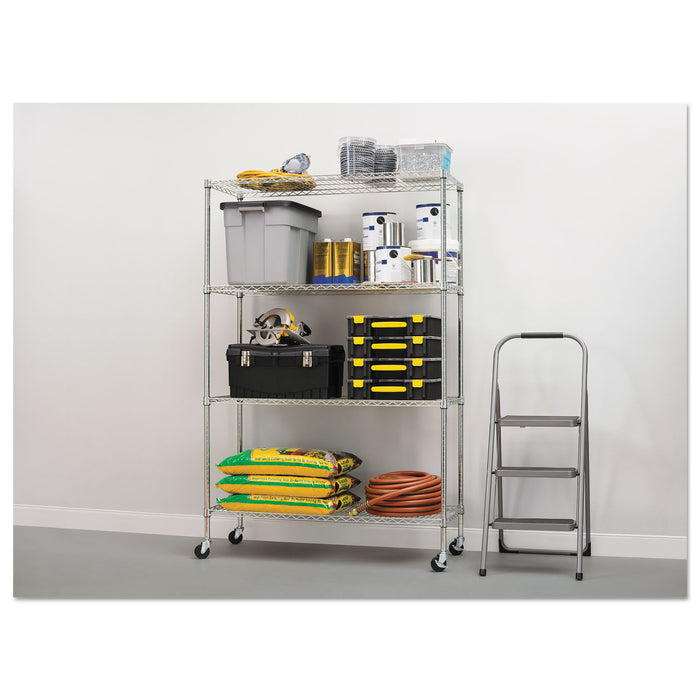 NSF Certified 4-Shelf Wire Shelving Kit with Casters, 48w x 18d x 72h, Silver