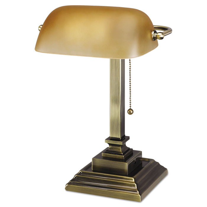 Traditional Banker's Lamp with USB, 10w x 10d x 15h, Antique Brass