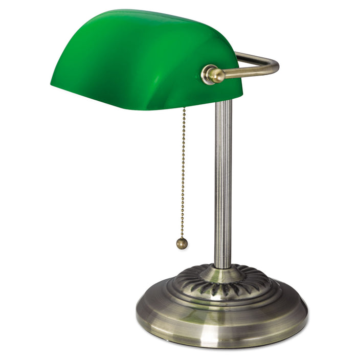 Traditional Banker's Lamp, Green Glass Shade, 10.5w x 11d x 13h, Antique Brass