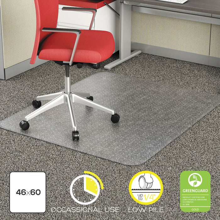 Occasional Use Studded Chair Mat for Flat Pile Carpet, 46 x 60, Rectangular, Clear