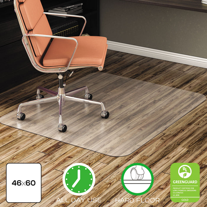 All Day Use Non-Studded Chair Mat for Hard Floors, 46 x 60, Rectangular, Clear