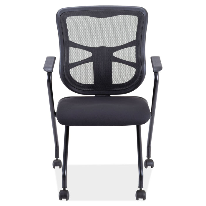 Alera Elusion Mesh Nesting Chairs with Padded Arms, Supports Up to 275 lb, 18.11" Seat Height, Black, 2/Carton