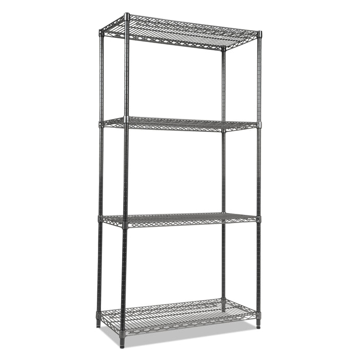 Wire Shelving Starter Kit, Four-Shelf, 36w x 18d x 72h, Black Anthracite