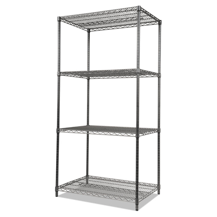 Wire Shelving Starter Kit, Four-Shelf, 36w x 18d x 72h, Black Anthracite