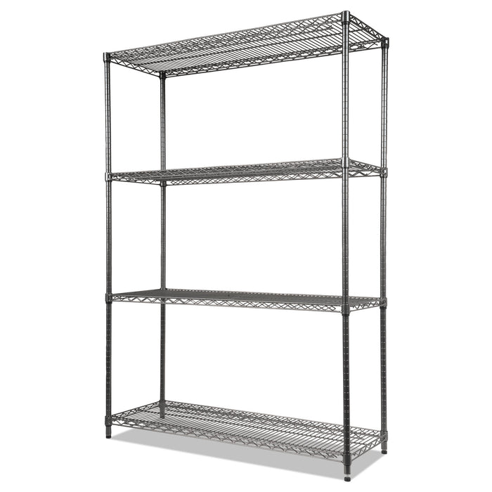 Wire Shelving Starter Kit, Four-Shelf, 48w x 18d x 72h, Black Anthracite