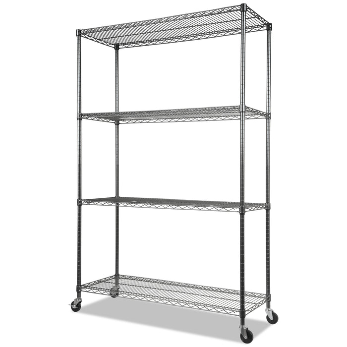 NSF Certified 4-Shelf Wire Shelving Kit with Casters, 48w x 18d x 72h, Black Anthracite