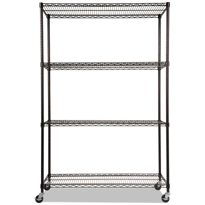 NSF Certified 4-Shelf Wire Shelving Kit with Casters, 48w x 18d x 72h, Black