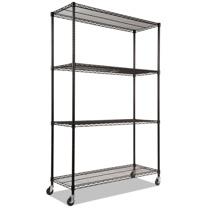 NSF Certified 4-Shelf Wire Shelving Kit with Casters, 48w x 18d x 72h, Black