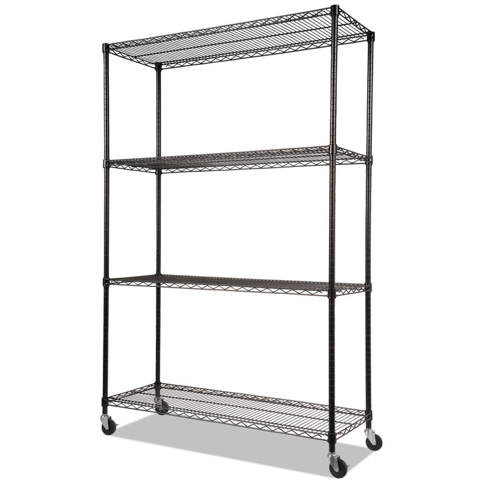 NSF Certified 4-Shelf Wire Shelving Kit with Casters, 48w x 18d x 72h, Black