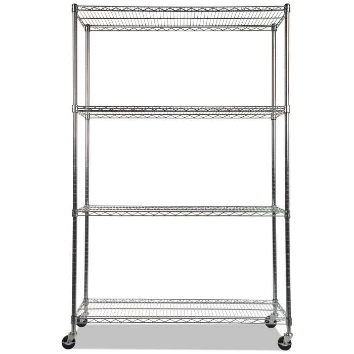 NSF Certified 4-Shelf Wire Shelving Kit with Casters, 48w x 18d x 72h, Silver