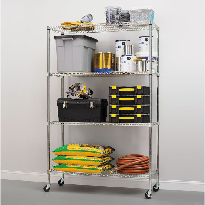 NSF Certified 4-Shelf Wire Shelving Kit with Casters, 48w x 18d x 72h, Silver