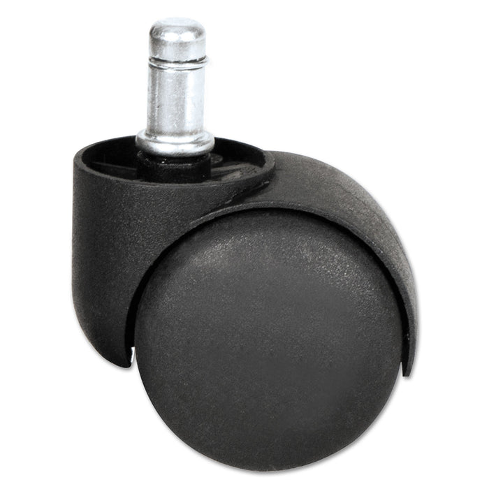 Dual Wheel Hooded Casters, Grip Ring Type B Stem, 1.5" Hard Nylon Wheel, Matte Black, 5/Set