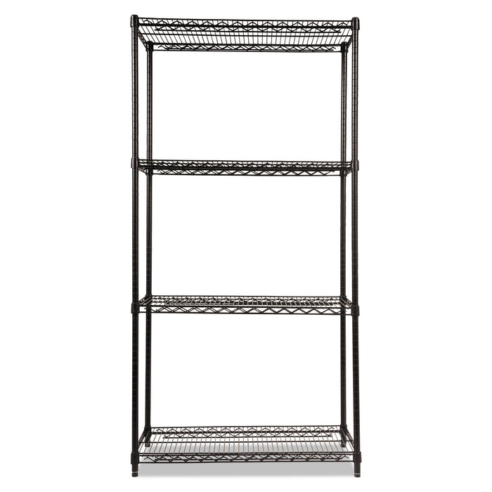 NSF Certified Industrial Four-Shelf Wire Shelving Kit, 36w x 18d x 72h, Black