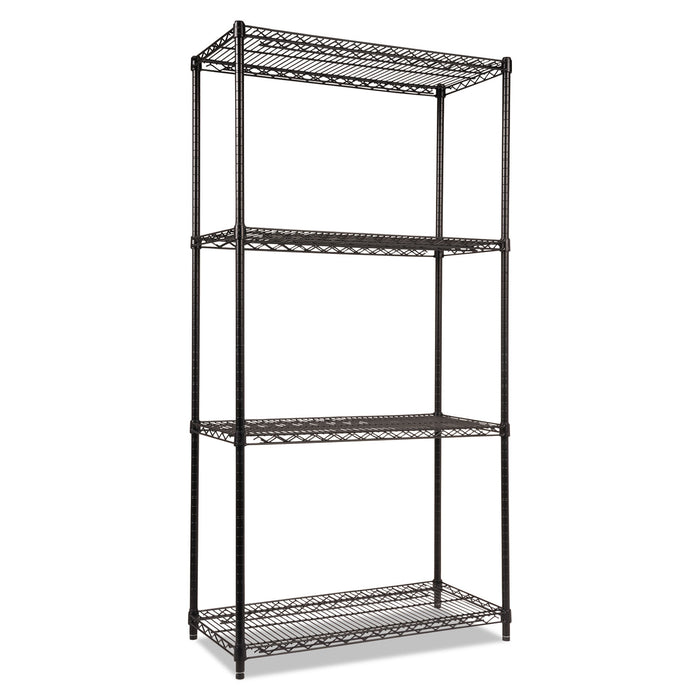 NSF Certified Industrial Four-Shelf Wire Shelving Kit, 36w x 18d x 72h, Black