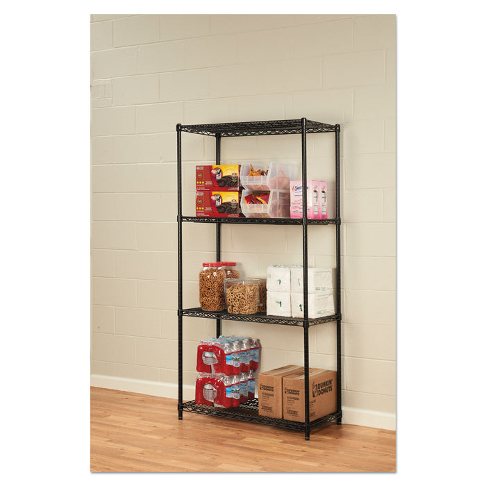 NSF Certified Industrial Four-Shelf Wire Shelving Kit, 36w x 18d x 72h, Black