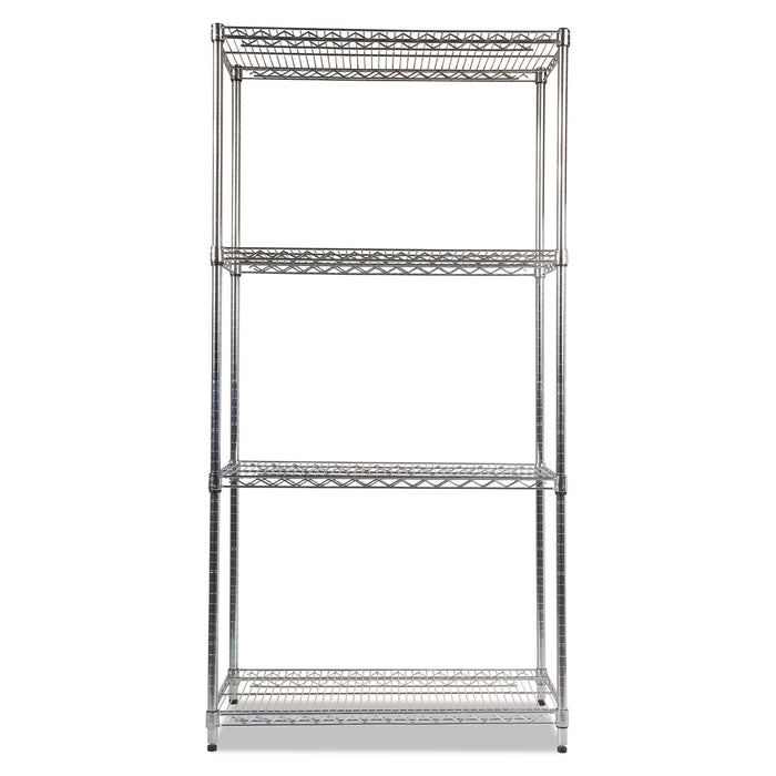 NSF Certified Industrial Four-Shelf Wire Shelving Kit, 36w x 18d x 72h, Silver