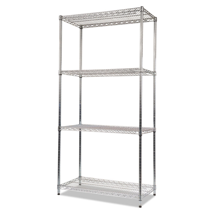 NSF Certified Industrial Four-Shelf Wire Shelving Kit, 36w x 18d x 72h, Silver