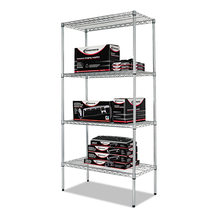 NSF Certified Industrial Four-Shelf Wire Shelving Kit, 36w x 18d x 72h, Silver