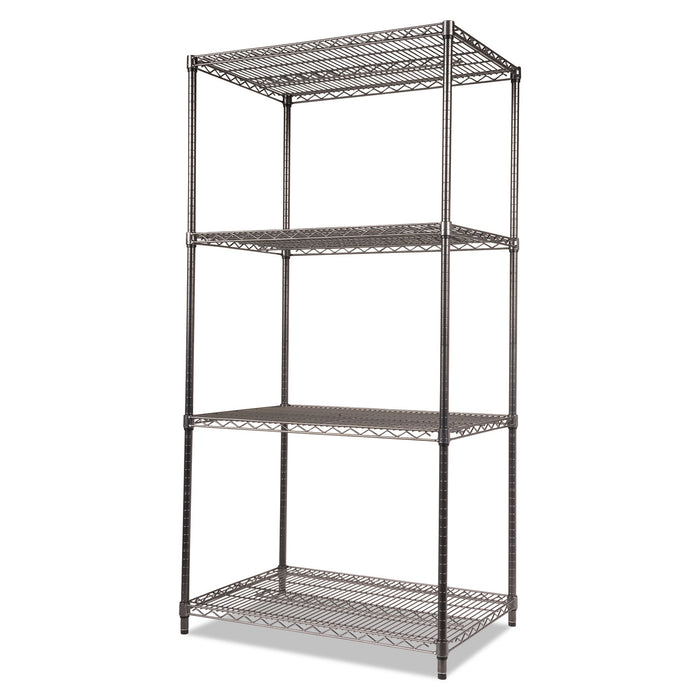 Wire Shelving Starter Kit, Four-Shelf, 36w x 24d x 72h, Black Anthracite