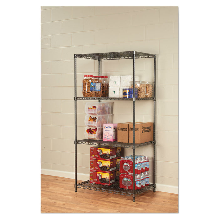 Wire Shelving Starter Kit, Four-Shelf, 36w x 24d x 72h, Black Anthracite