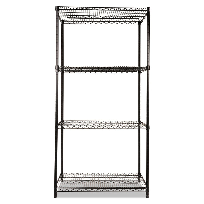 NSF Certified Industrial Four-Shelf Wire Shelving Kit, 36w x 24d x 72h, Black