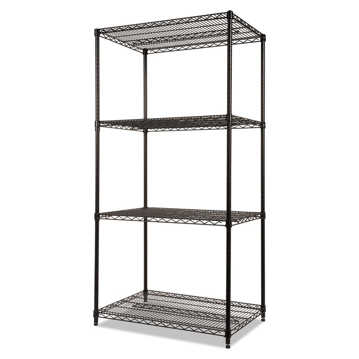 NSF Certified Industrial Four-Shelf Wire Shelving Kit, 36w x 24d x 72h, Black