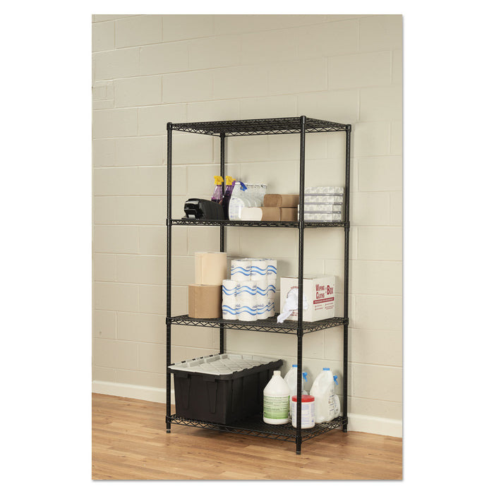 NSF Certified Industrial Four-Shelf Wire Shelving Kit, 36w x 24d x 72h, Black