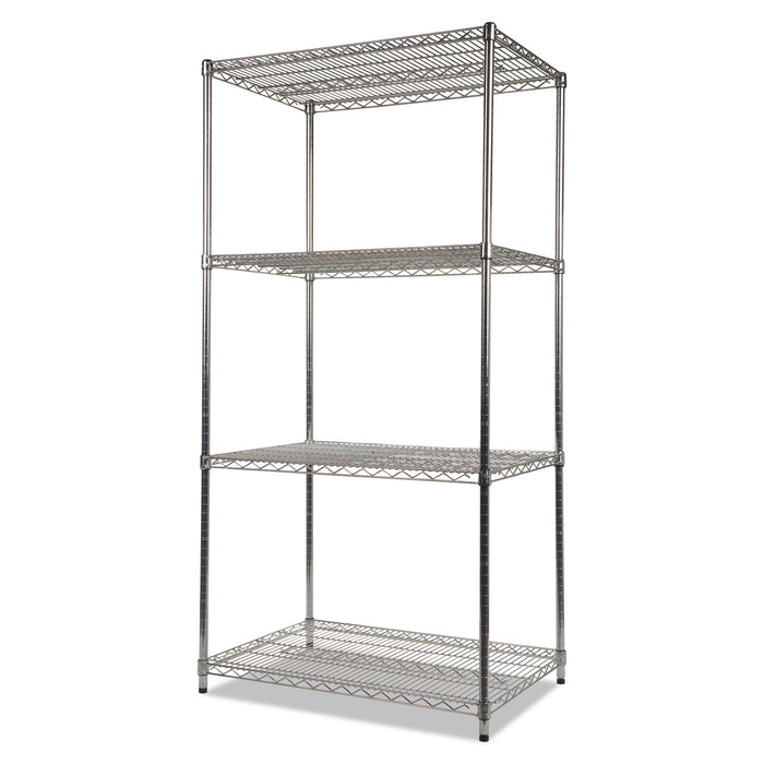 NSF Certified Industrial Four-Shelf Wire Shelving Kit, 36w x 24d x 72h, Silver