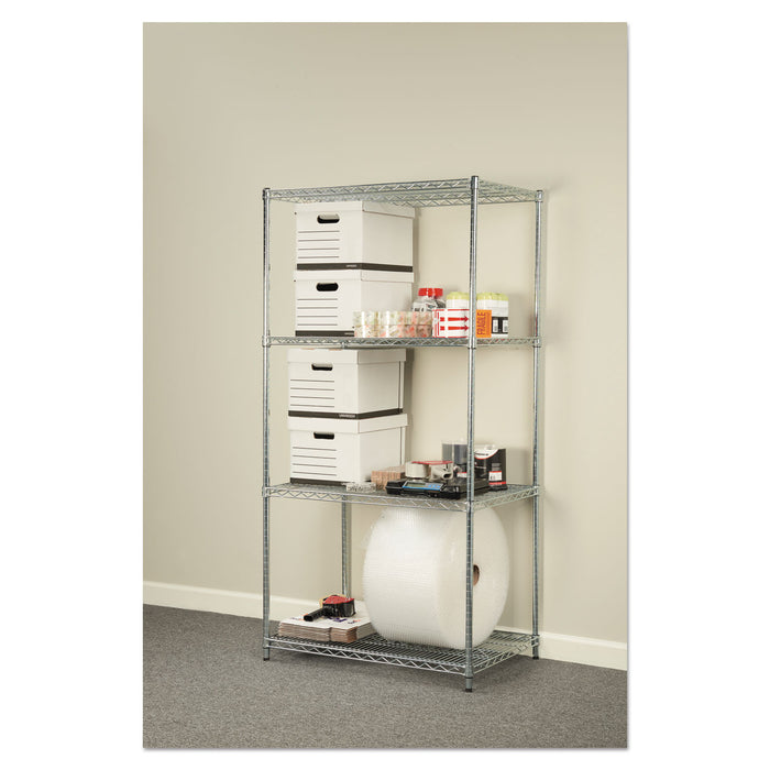 NSF Certified Industrial Four-Shelf Wire Shelving Kit, 36w x 24d x 72h, Silver