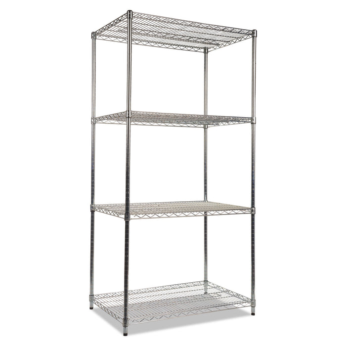 NSF Certified Industrial Four-Shelf Wire Shelving Kit, 36w x 24d x 72h, Silver