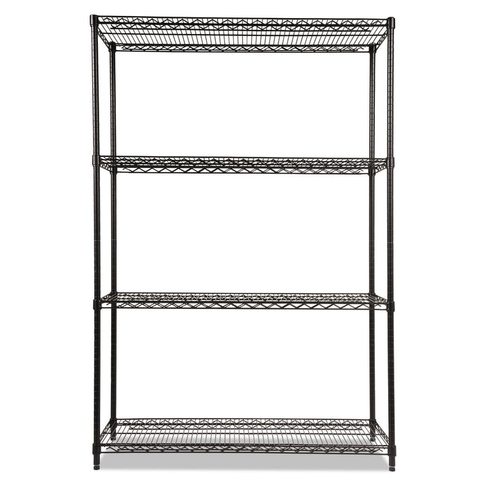 NSF Certified Industrial Four-Shelf Wire Shelving Kit, 48w x 18d x 72h, Black