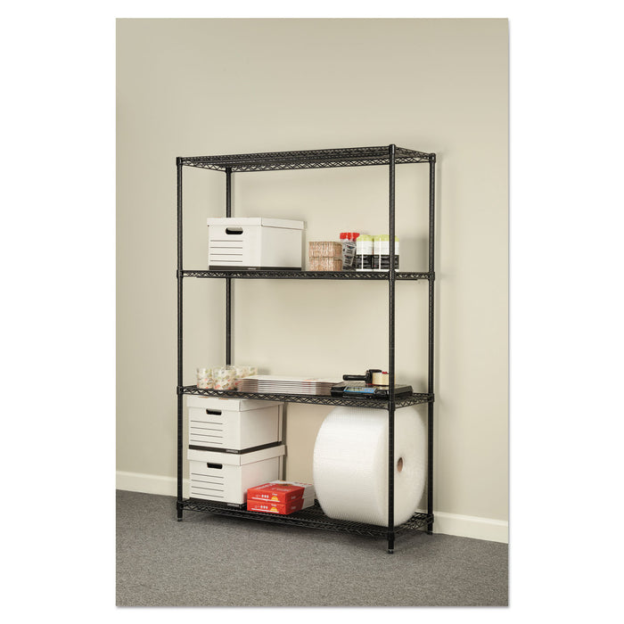 NSF Certified Industrial Four-Shelf Wire Shelving Kit, 48w x 18d x 72h, Black