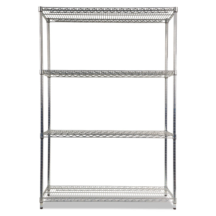 NSF Certified Industrial Four-Shelf Wire Shelving Kit, 48w x 18d x 72h, Silver