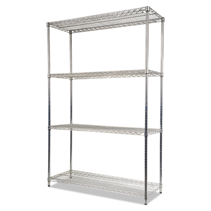 NSF Certified Industrial Four-Shelf Wire Shelving Kit, 48w x 18d x 72h, Silver