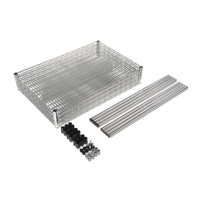 NSF Certified Industrial Four-Shelf Wire Shelving Kit, 36w x 18d x 72h, Silver