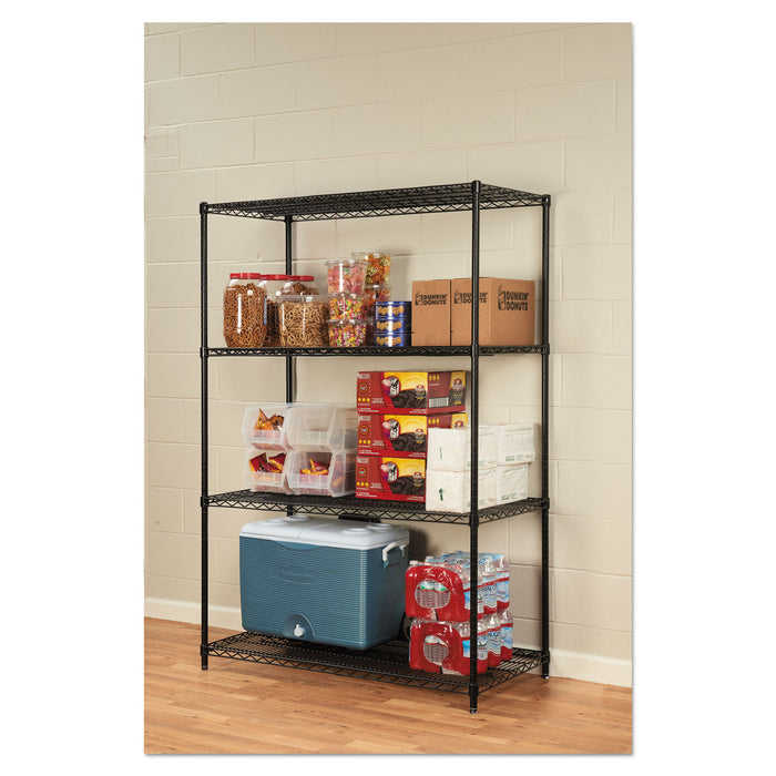 NSF Certified Industrial Four-Shelf Wire Shelving Kit, 48w x 24d x 72h, Black