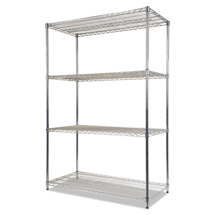 NSF Certified Industrial Four-Shelf Wire Shelving Kit, 48w x 24d x 72h, Silver