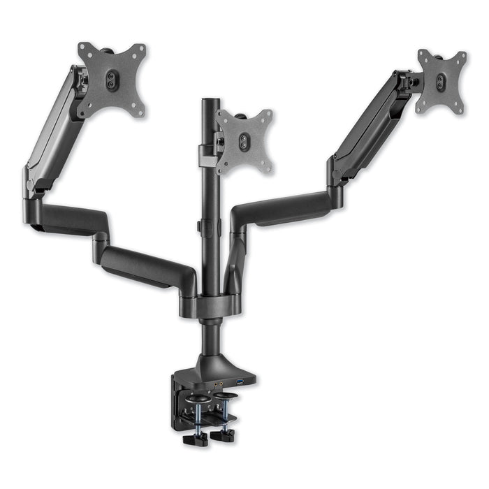 AdaptivErgo Triple Arm with USB for 32" Monitors, 360 deg Rotation, +90/-90 deg Tilt, 90 deg Pan, Black, Supports 15.4 lb