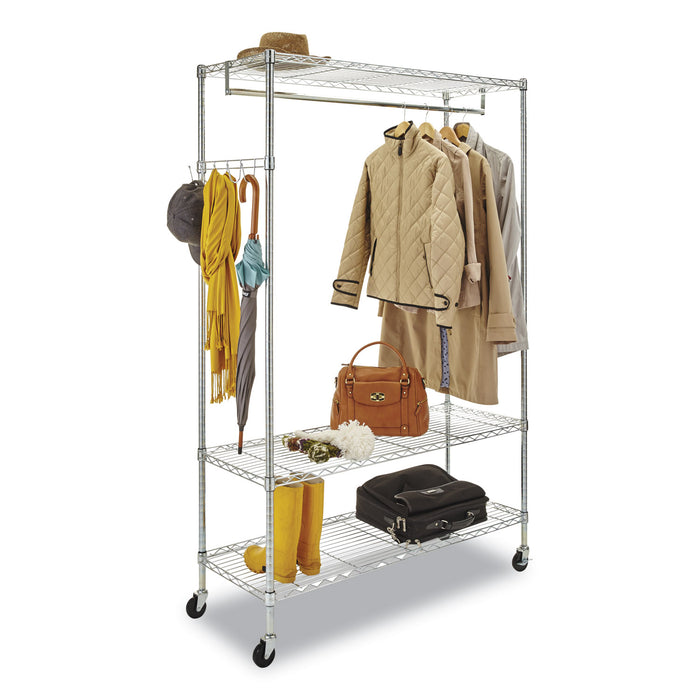 Wire Shelving Garment Rack, 40 Garments, 48w x 18d x 75h, Silver