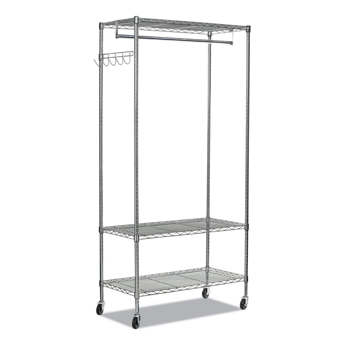 Wire Shelving Garment Rack, 40 Garments, 48w x 18d x 75h, Silver