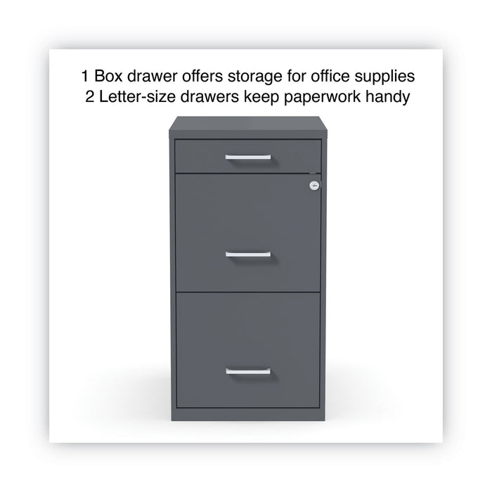 Soho Vertical File Cabinet, 3 Drawers: Pencil/File/File, Letter, Charcoal, 14" x 18" x 26.9"