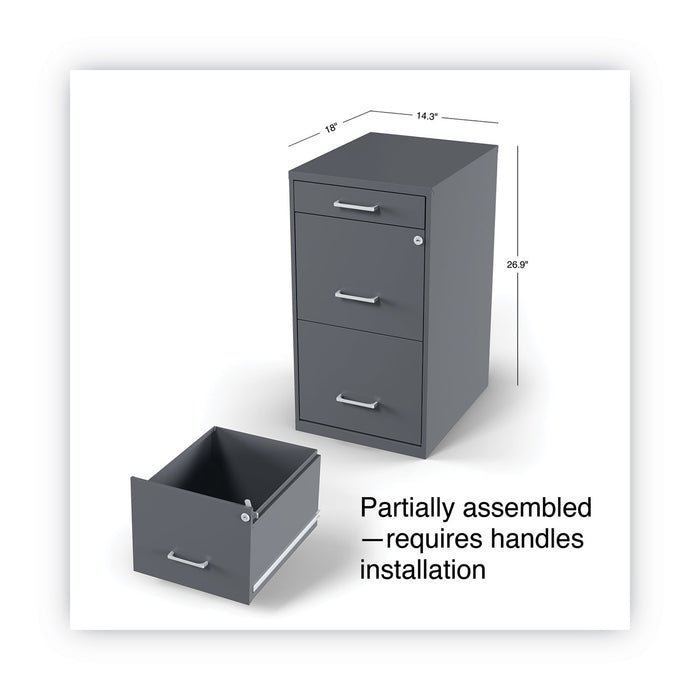 Soho Vertical File Cabinet, 3 Drawers: Pencil/File/File, Letter, Charcoal, 14" x 18" x 26.9"