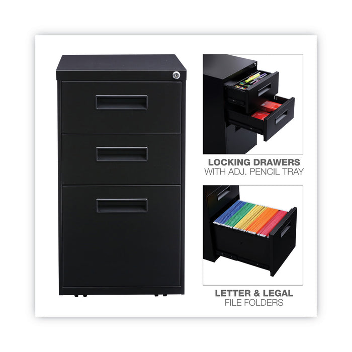 File Pedestal, Left or Right, 3-Drawers: Box/Box/File, Legal/Letter, Black, 14.96" x 19.29" x 27.75"