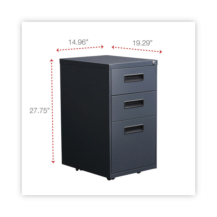 File Pedestal, Left or Right, 3-Drawers: Box/Box/File, Legal/Letter, Charcoal, 14.96" x 19.29" x 27.75"